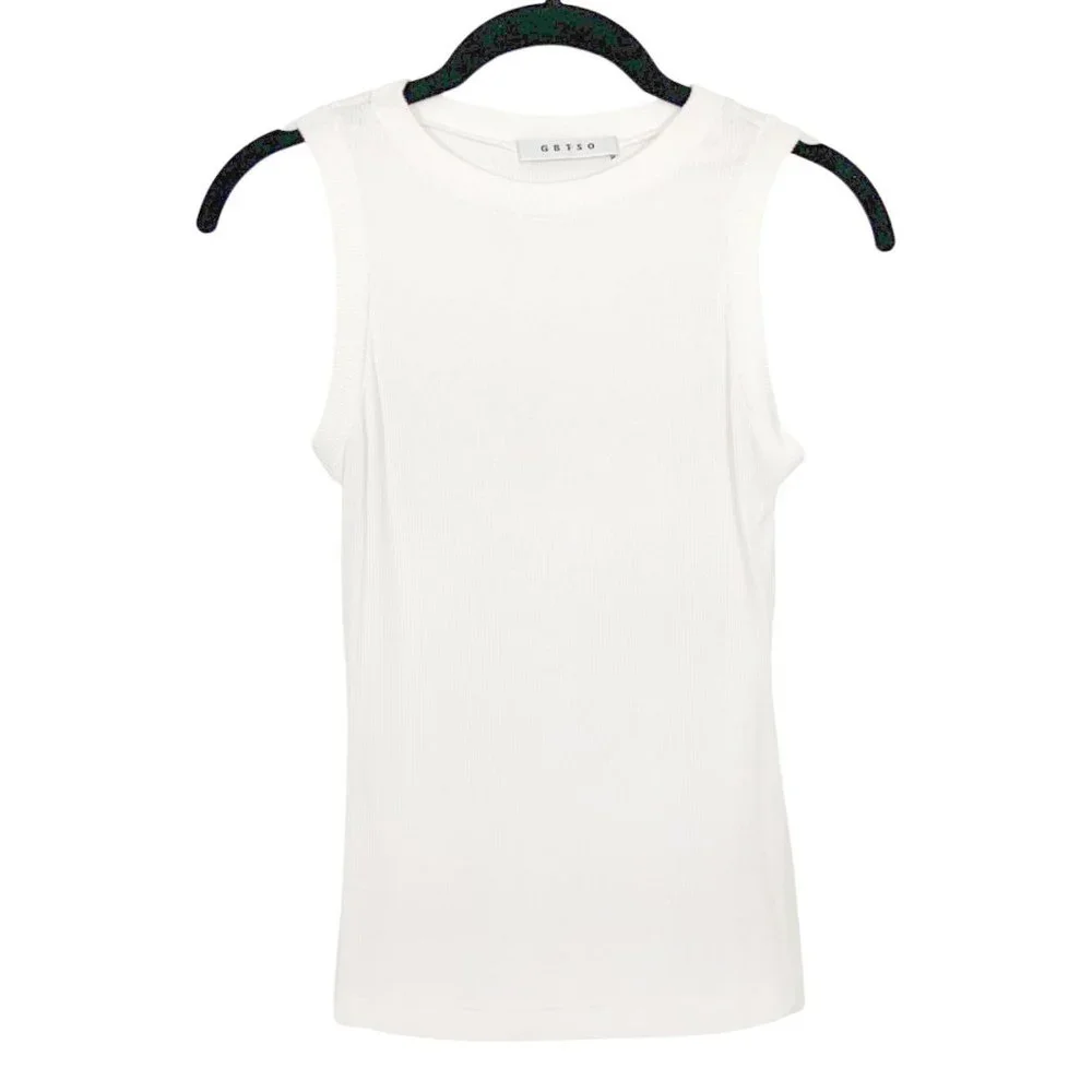 White/Off White Ribbed Designer Tank Top - Picture 1 of 4